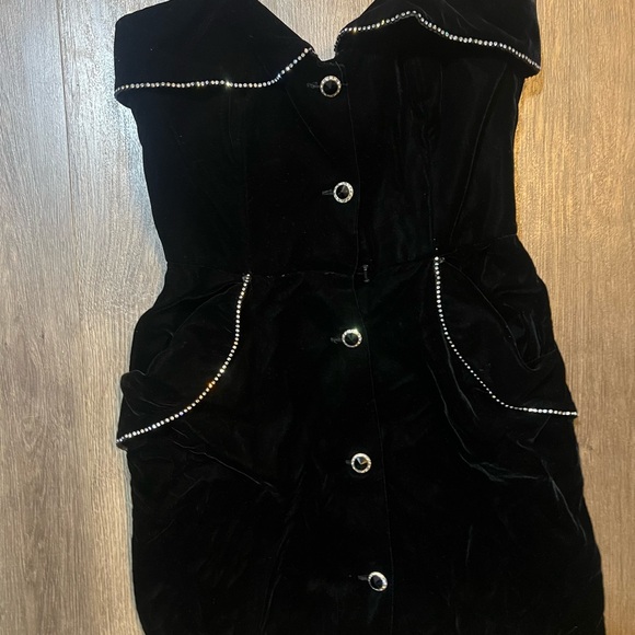 80s Victor Costa For Saks Fifth Avenue Black Velvet Strapless Dress Sz 10 - Picture 2 of 6